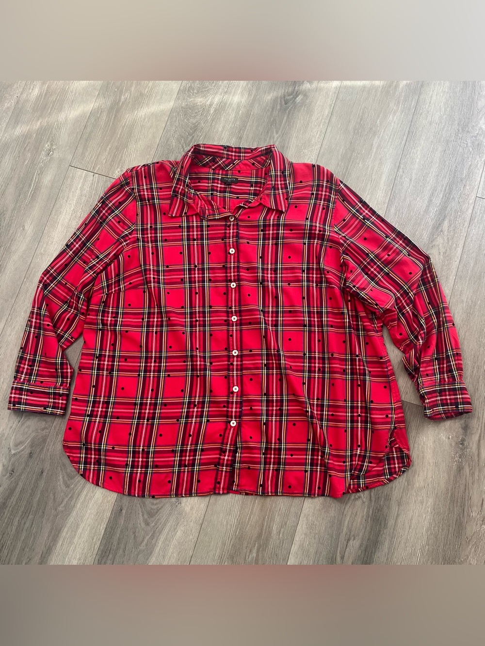 Talbots Plus 3X Red Plaid Flocked Dot Button-Up Shirt